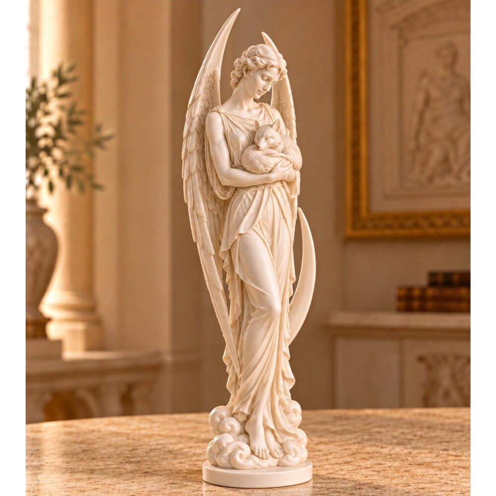 White Angel Figurine Holding Baby on Cloud Base 3D Printed Resin Figurine 7 in